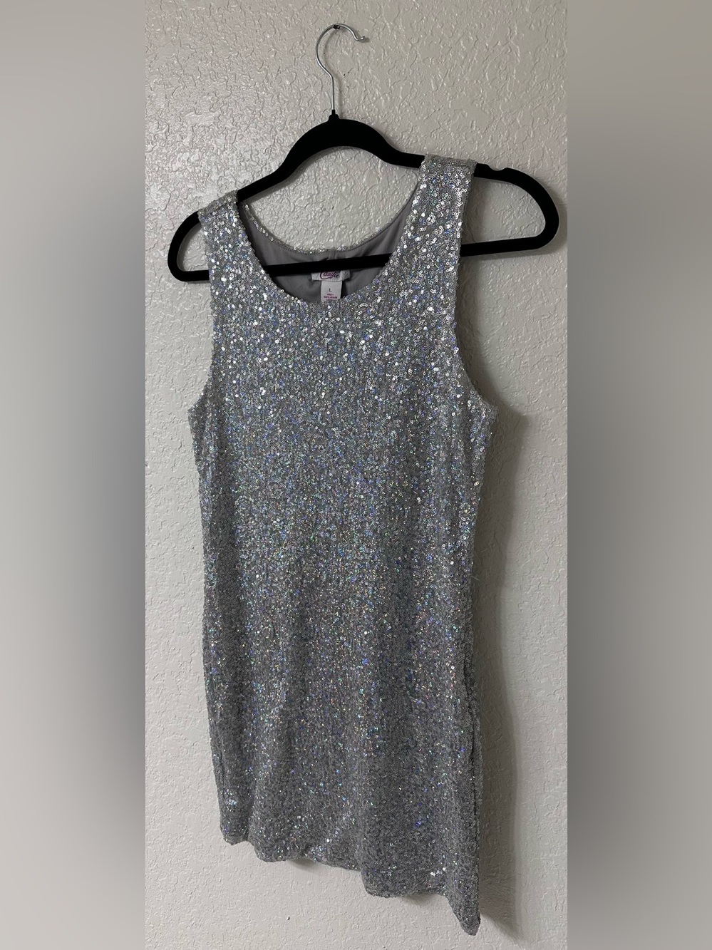 Candie’s Silver Sequin Mini Dress Sleeveless Party Cocktail Dress Size Large